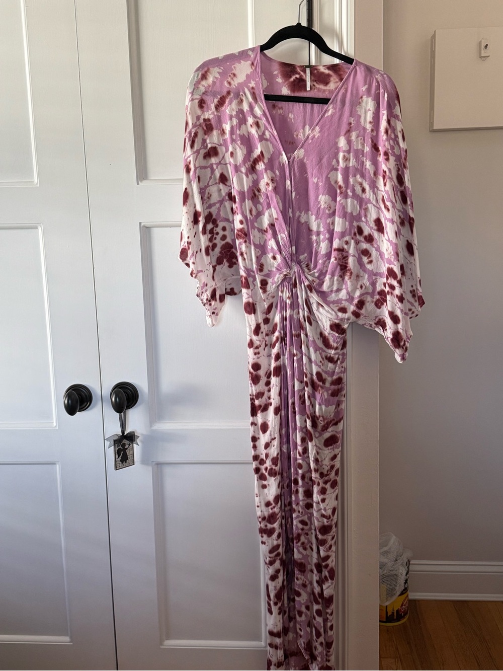 Pink & White Tie-Dye Knot-Front Maxi Dress